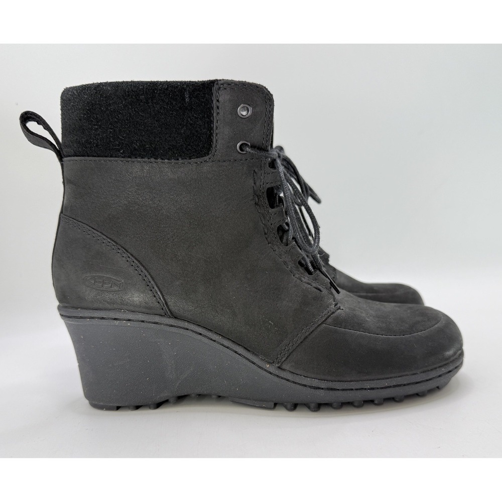 KEEN Akita Women's  Suede Black Leather Lace Up Wedge Ankle Booties 1007689‎ 7.5